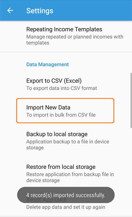 hisaab import new data